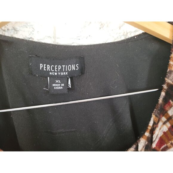 Perceptions Women Dress Extra Large XL Shirt Knit Mini Brown Plaid PLA11E - Picture 11 of 12